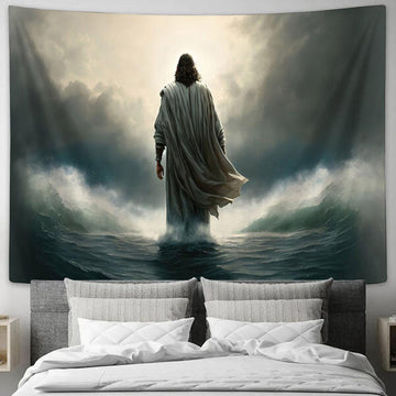 Jesus Walking Water Tapestry Art - Jesus Christ Picture - Christian Home Decor