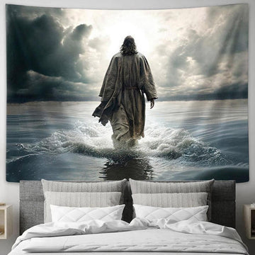 Jesus Walking Water Tapestry Prints - Christian Wall Art - Christian Home Decor
