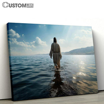 Jesus Walking Water With Sun Shining Him Canvas Pictures - Faith Art - Christian Canvas Wall Art Decor