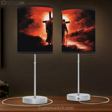 Jesus Walking With Cross Table Lamp Pictures - Faith Art - Christian Table Lamp Gift Decor