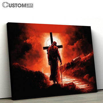 Jesus Walking With Cross Canvas Pictures - Faith Art - Christian Canvas Wall Art Decor