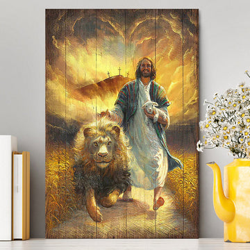 Jesus Walking With Lamb And Lion Canvas Art - Christian Art - Bible Verse Wall Art - Religious Home Decor