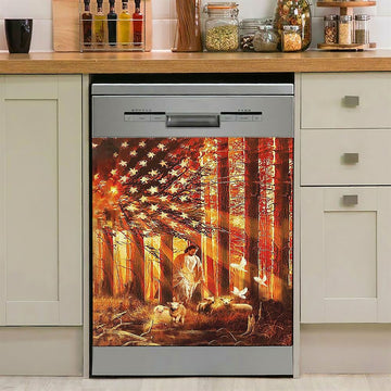 Jesus Walking With Lamb And Lion Dishwasher Cover, Christian Dishwasher Wrap, Bible Verse Kitchen Decoration