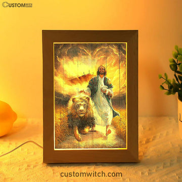 Jesus Walking With Lamb And Lion Frame Lamp Art - Christian Art - Bible Verse Art - Religious Home Decor