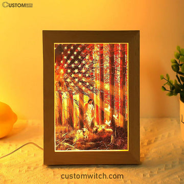 Jesus Walking With The Lambs In Forest Frame Lamp Art - Christian Art - Bible Verse Art - Religious Home Decor