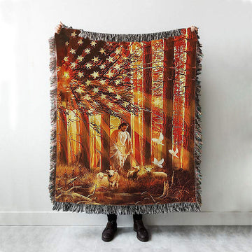 Jesus Walking With The Lambs In Forest Woven Blanket Art - Christian Art - Bible Verse Throw Blanket - Religious Home Decor
