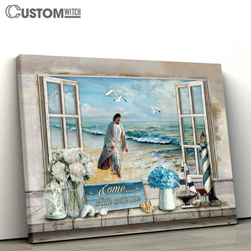 Jesus Walks Come Walk With Me Canvas Art - Bible Verse Wall Art - Wall Decor Christian