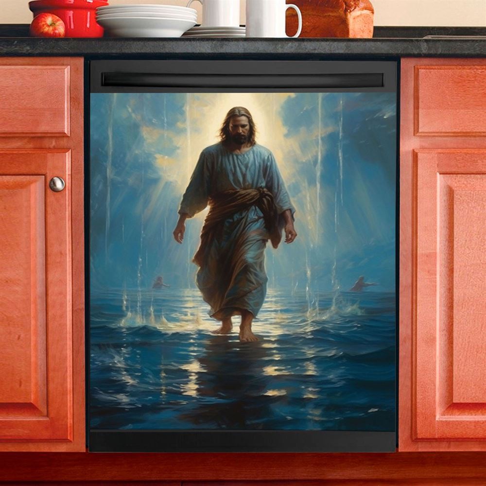 Jesus Walks I Will Walk By Faith Dishwasher Cover, Christian Dishwasher Wrap, Bible Verse Kitchen Decoration
