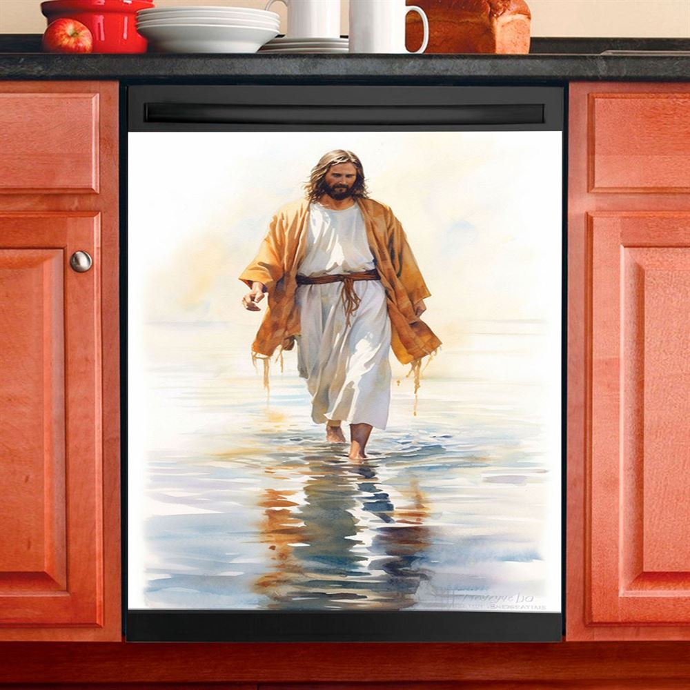 Jesus Walks On The Sea Dishwasher Cover, Jesus Dishwasher Wrap, Christian Kitchen Decoration