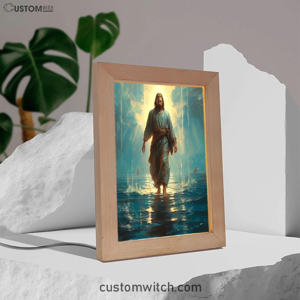 Jesus Walks On The Sea Frame Lamp Prints - Jesus Frame Lamp Art - Christian Art Decor