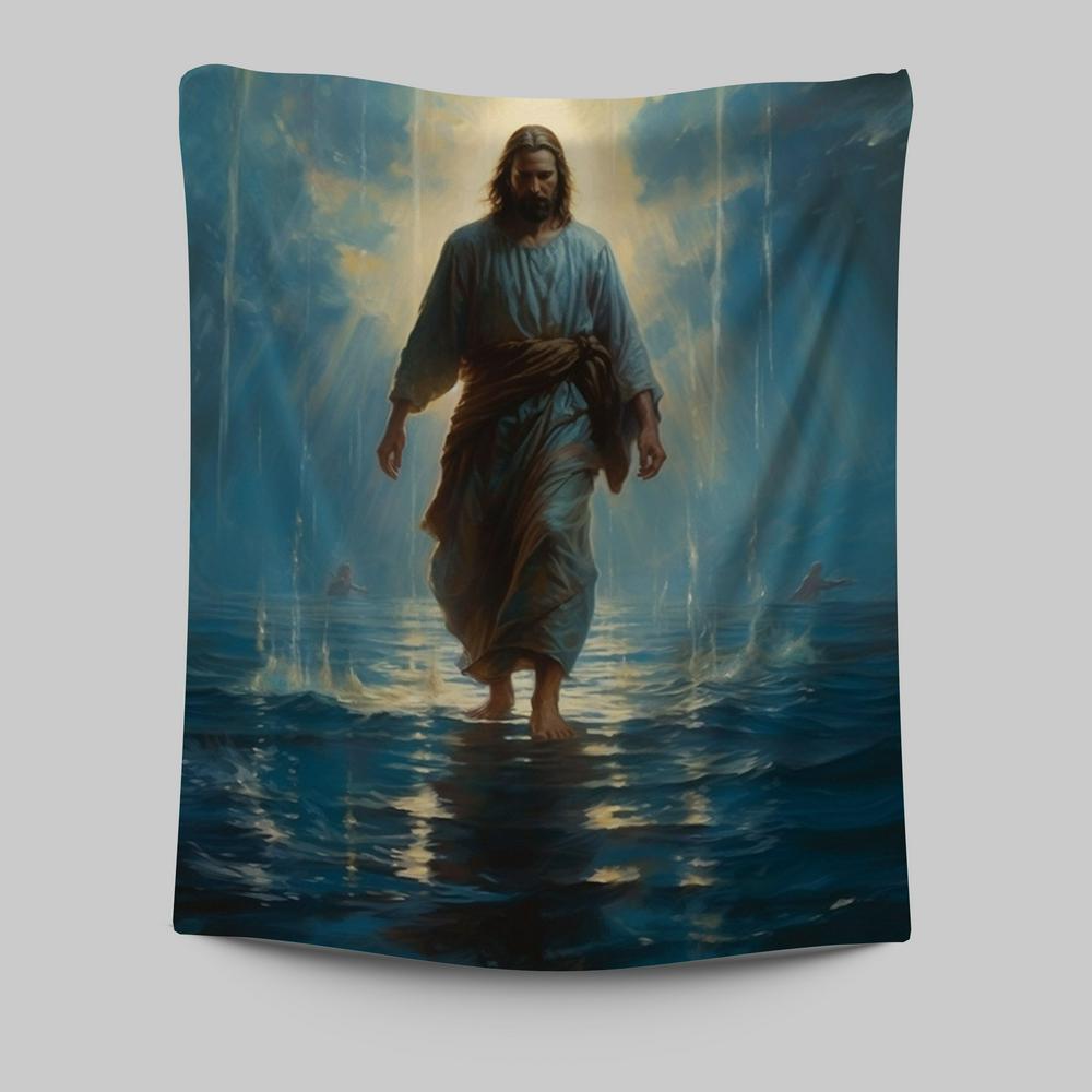 Jesus Walks On The Sea Tapestry Prints - Jesus Tapestry Art - Christian Wall Art Decor