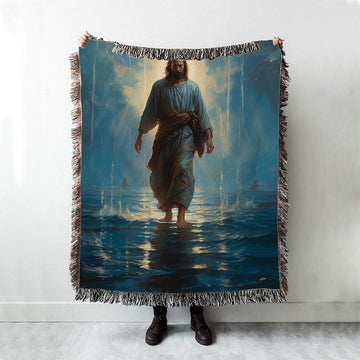 Jesus Walks On The Sea Woven Blanket Prints - Jesus Woven Blanket Art - Christian Throw Blanket Decor