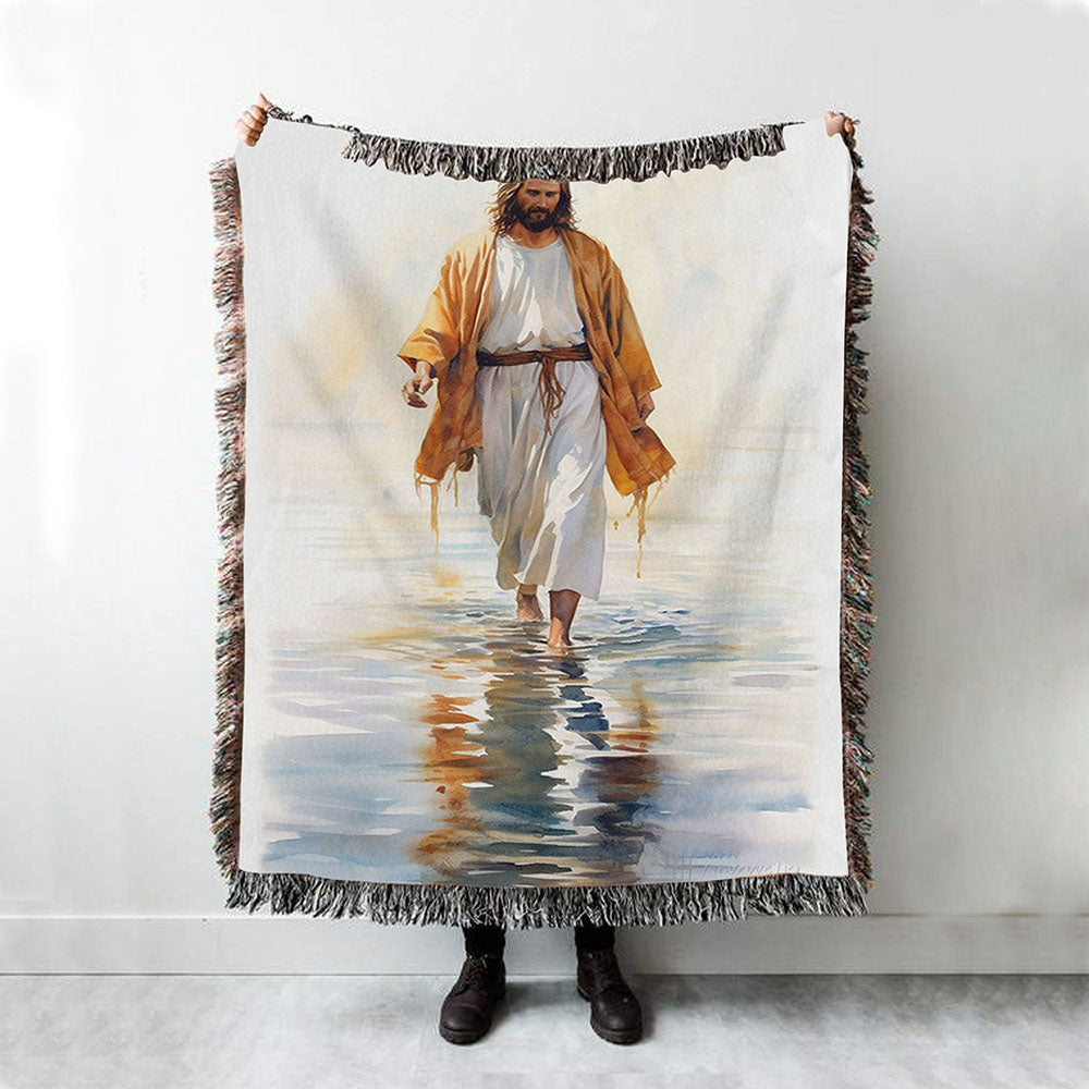 Jesus Walks On The Water Oil Painting Woven Blanket Prints - Jesus Woven Blanket Art - Christian Throw Blanket Decor