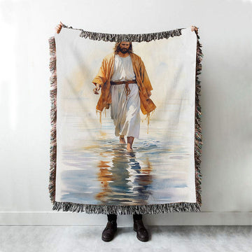 Jesus Walks On The Water Oil Painting Woven Blanket Prints - Jesus Woven Blanket Art - Christian Throw Blanket Decor