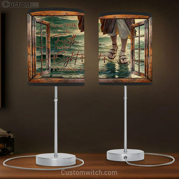 Jesus Walks On Water - Walk By Faith Not By Sight Table Lamp Gift - Christian Bedroom Decor