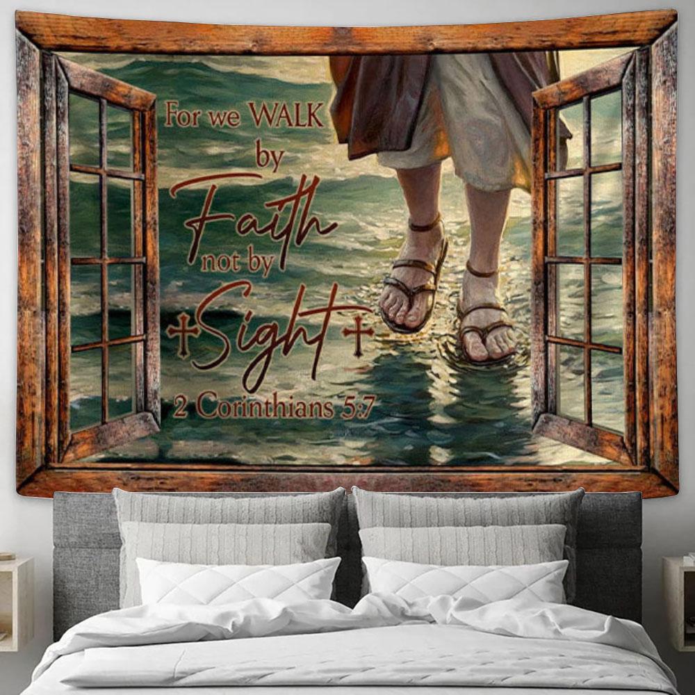 Jesus Walks On Water - Walk By Faith Not By Sight Tapestry Wall Art - Christian Wall Decor