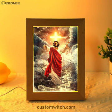 Jesus Walks On Water Cross Light Art Frame Lamp - Jesus Portrait Frame Lamp Prints - Christian Art
