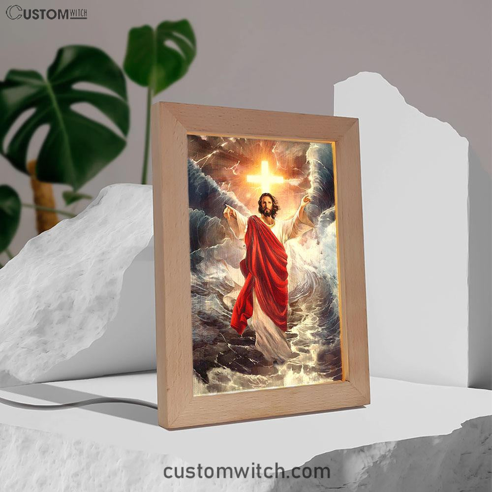 Jesus Walks On Water Cross Light Art Frame Lamp - Jesus Portrait Frame Lamp Prints - Christian Art