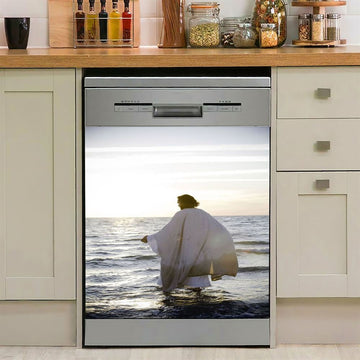 Jesus Walks On Water Cross Light Dishwasher Cover, Jesus Portrait Dishwasher Wrap, Christian Kitchen Decoration
