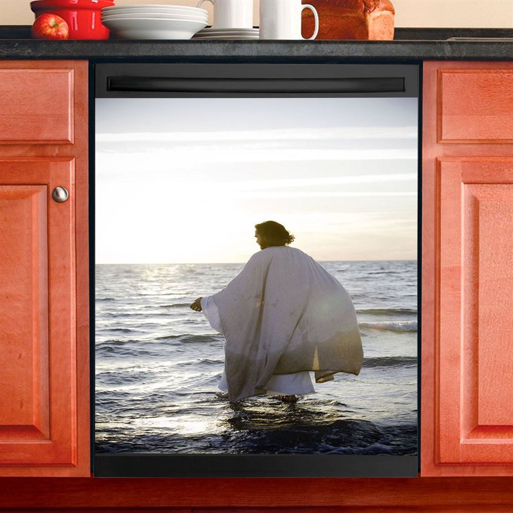 Jesus Walks On Water Cross Light Dishwasher Cover, Jesus Portrait Dishwasher Wrap, Christian Kitchen Decoration