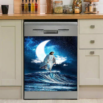 Jesus Walks On Water Dishwasher Cover, Jesus Dishwasher Wrap, Christian Kitchen Decoration