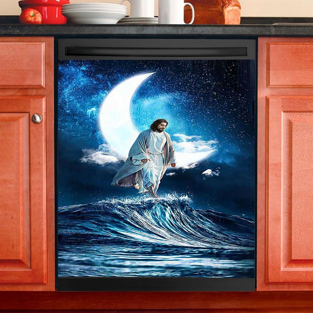 Jesus Walks On Water Dishwasher Cover, Jesus Dishwasher Wrap, Christian Kitchen Decoration