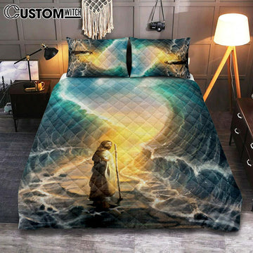 Jesus Walks On Water Quilt Bedding Set - God Will Make A Way For You Quilt Bedding Set Prints - Jesus Christ Quilt Bedding Set Art - Christian Cover Twin Bedding Decor