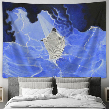 Jesus Walks On Water Tapestry Pictures - Faith Art - Christian Tapestry Wall Art Decor