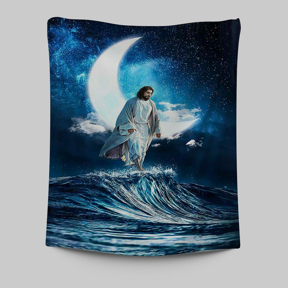 Jesus Walks On Water Wall Art Tapestry - Jesus Portrait Tapestry Prints - Christian Wall Art