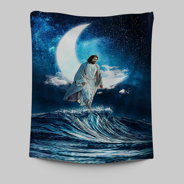 Jesus Walks On Water Wall Art Tapestry - Jesus Portrait Tapestry Prints - Christian Wall Art