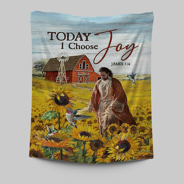 Jesus Walks Sunflower Field Tapestry - Today I Choose Joy Tapestry - Christian Wall Art - Religious Home Decor