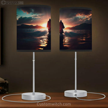 Jesus Walks Water Against Beautiful Sunset Table Lamp Pictures - Faith Art - Christian Table Lamp Gift Decor
