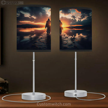 Jesus Walks Water Sunset Table Lamp Pictures - Faith Art - Christian Table Lamp Gift Decor