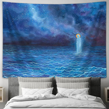 Jesus Walks Water Tapestry Prints - Christian Wall Art - Christian Home Decor