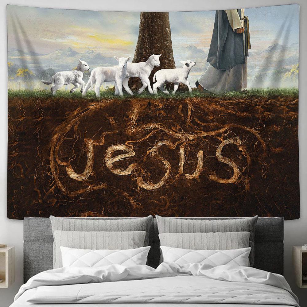 Jesus Walks With The Lamb Forest Tapestry Art - Bible Verse Wall Art - Wall Decor Christian