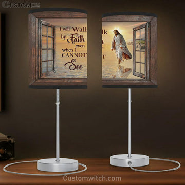 Jesus Walks on beach Table Lamp - I will walk by faith Table Lamp Gift - Bible Verse Table Lamp - Religious Bedroom Decor