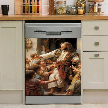 Jesus Was Surrounded By Children Dishwasher Cover, Jesus Dishwasher Wrap, Christian Kitchen Decoration