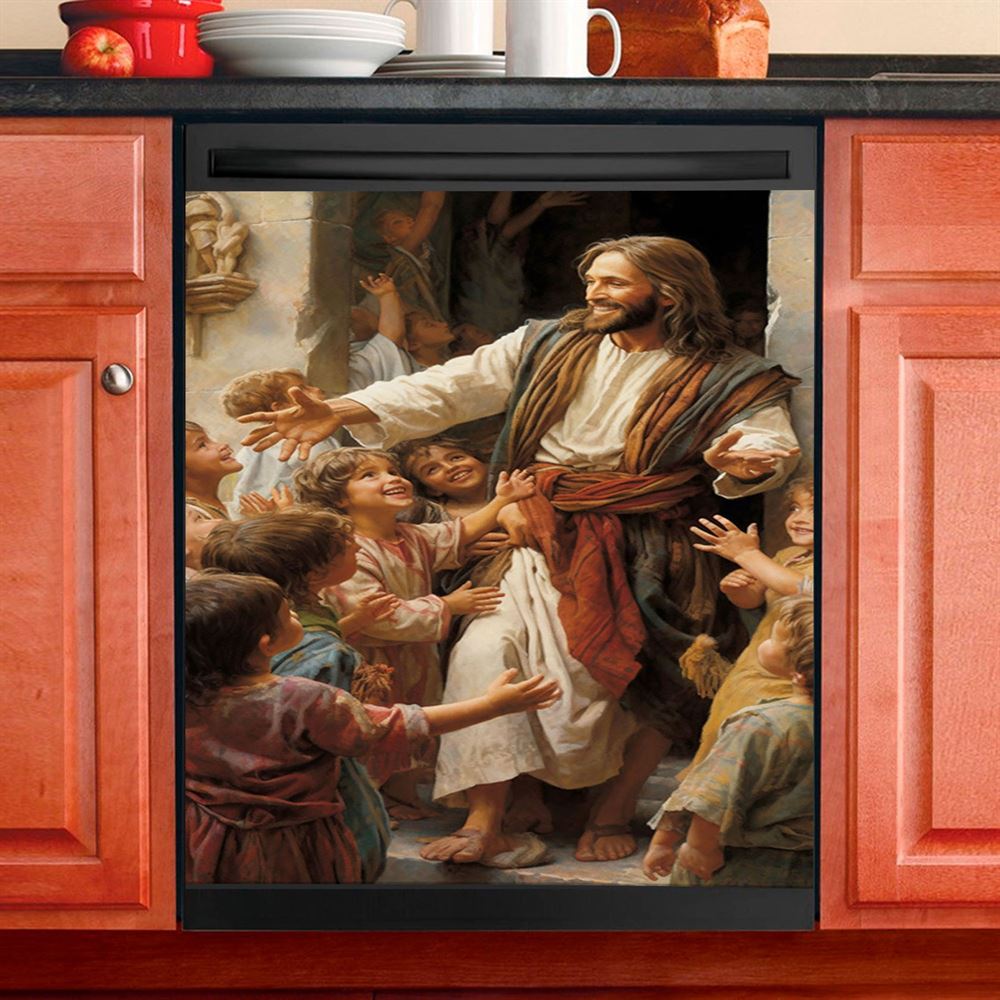 Jesus Was Surrounded By Children Dishwasher Cover, Jesus Dishwasher Wrap, Christian Kitchen Decoration