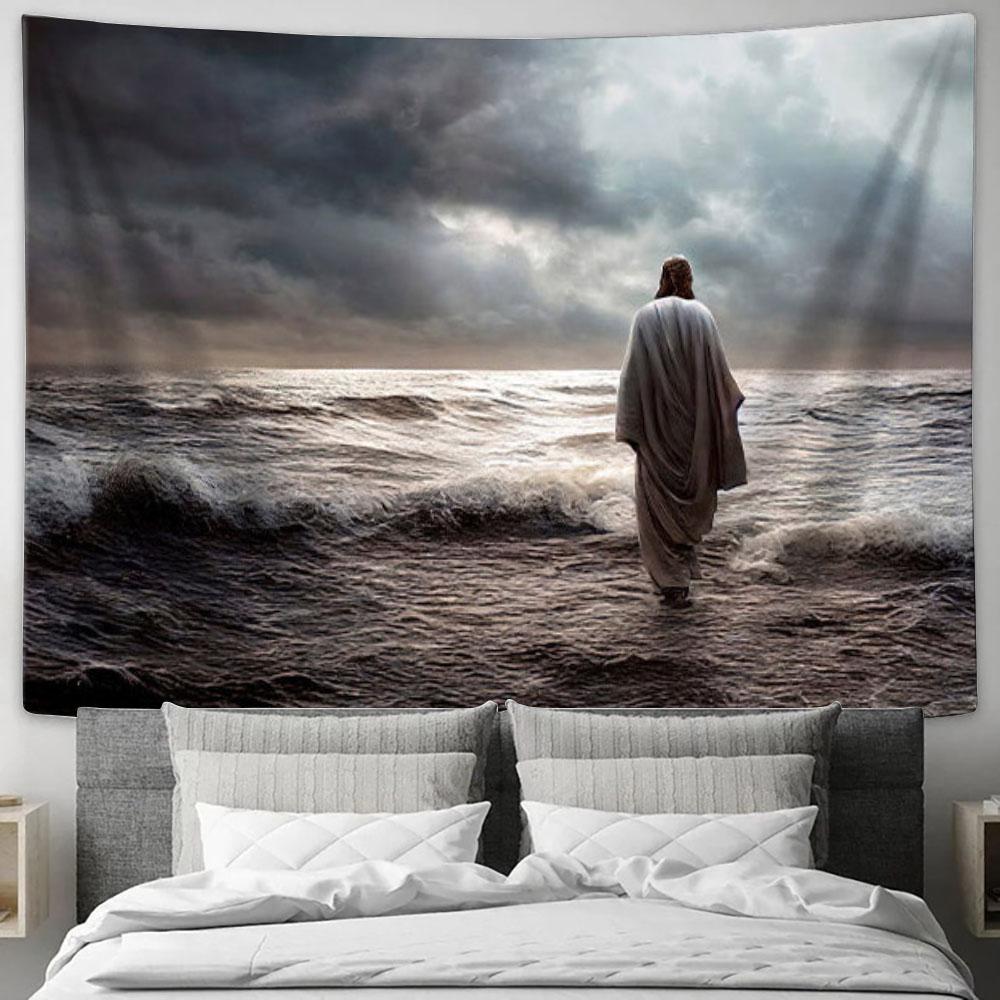 Jesus Water Painting Tapestry Prints - Christian Wall Art - Christian Home Decor