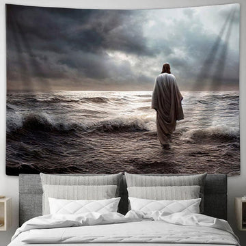 Jesus Water Painting Tapestry Prints - Christian Wall Art - Christian Home Decor