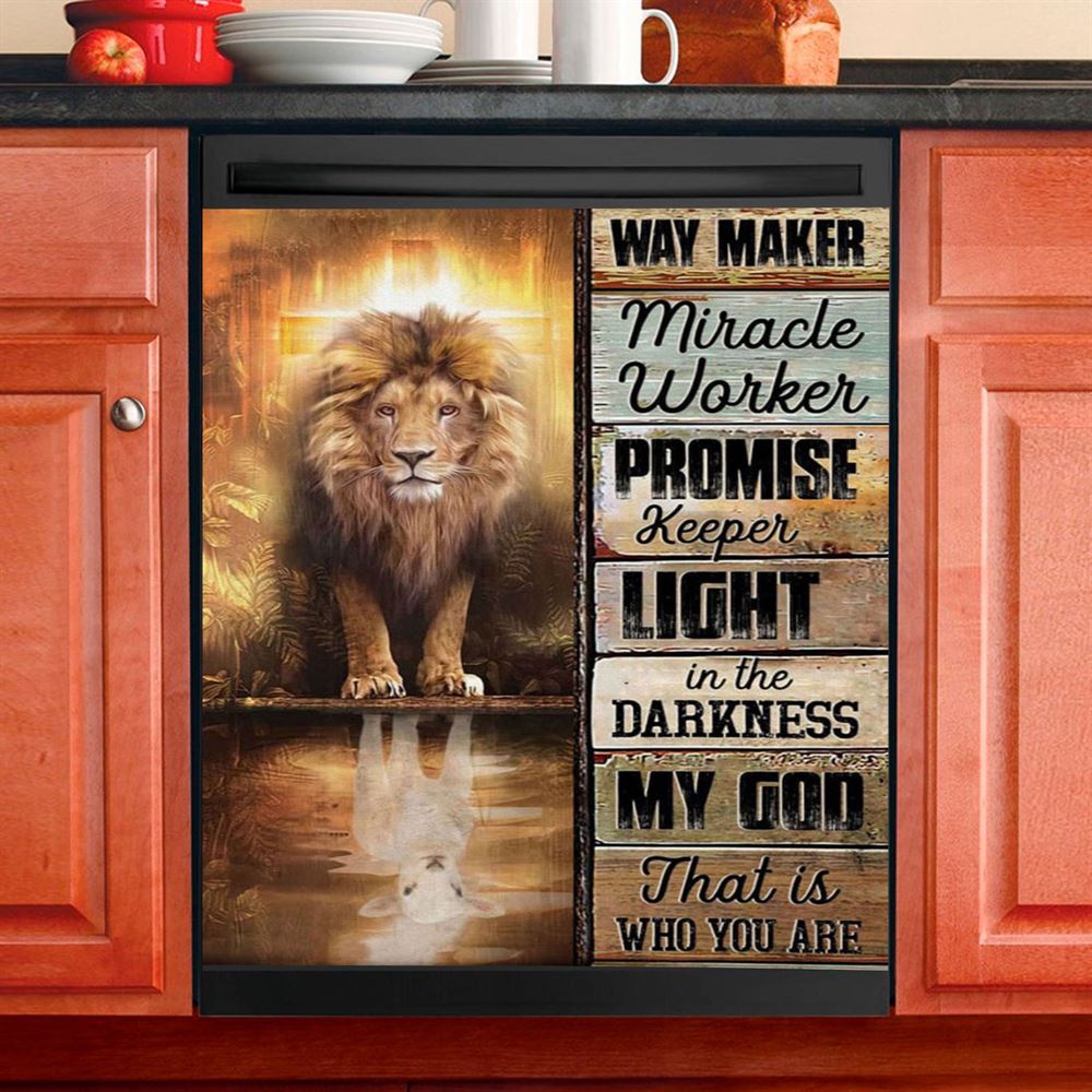 Jesus Way Maker Lion Of Judah Dishwasher Cover, Bible Verse Dishwasher Wrap, Scripture Kitchen Decoration