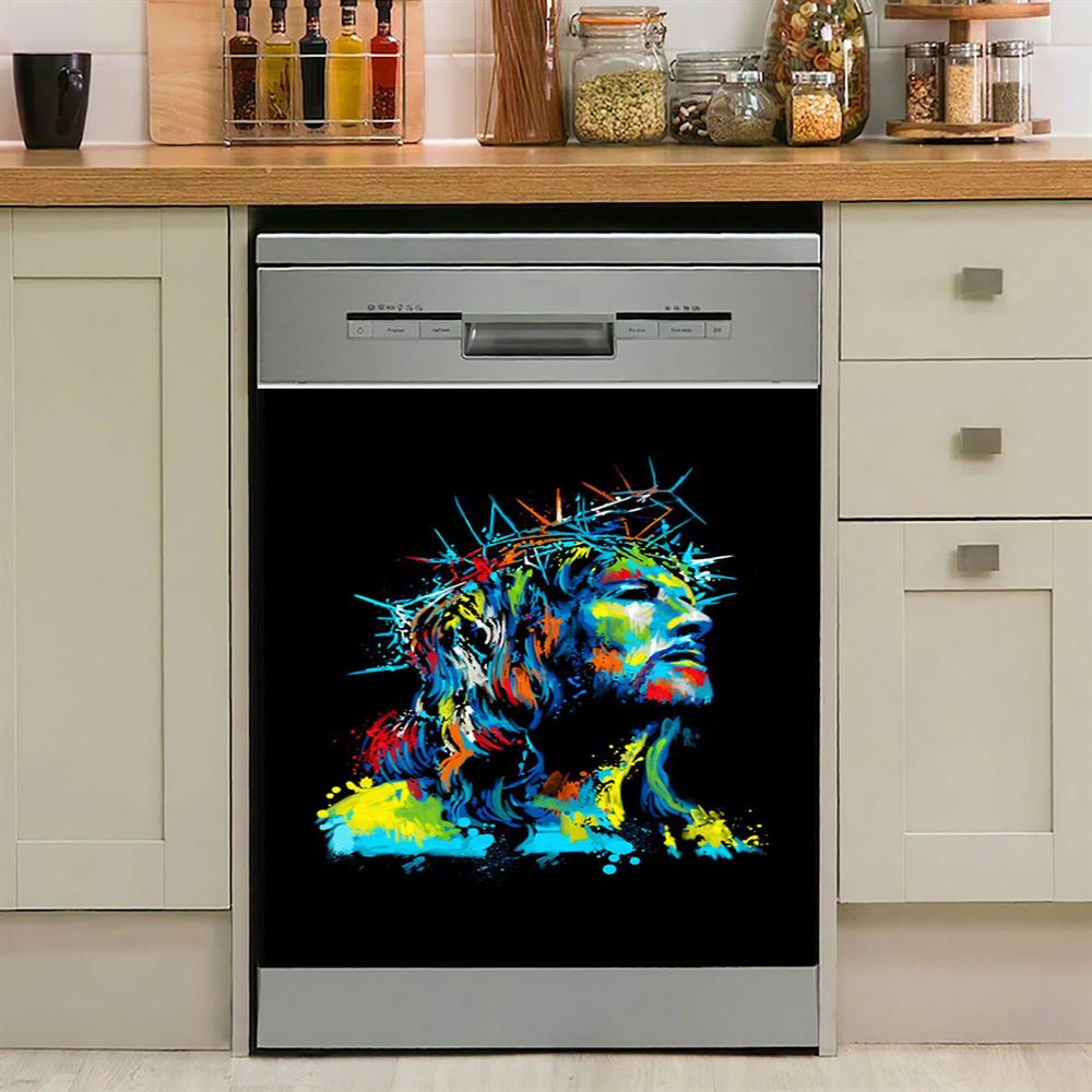 Jesus Wearing Crown Of Thorns Dishwasher Cover, Jesus Christ Dishwasher Wrap, Christian Kitchen Decoration