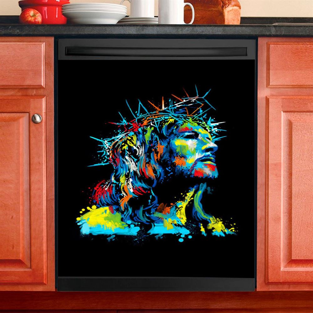 Jesus Wearing Crown Of Thorns Dishwasher Cover, Jesus Christ Dishwasher Wrap, Christian Kitchen Decoration