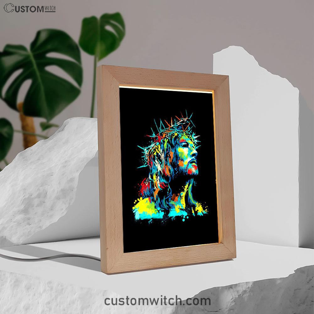 Jesus Wearing Crown Of Thorns Frame Lamp Prints - Jesus Christ Frame Lamp Art - Christian Decor