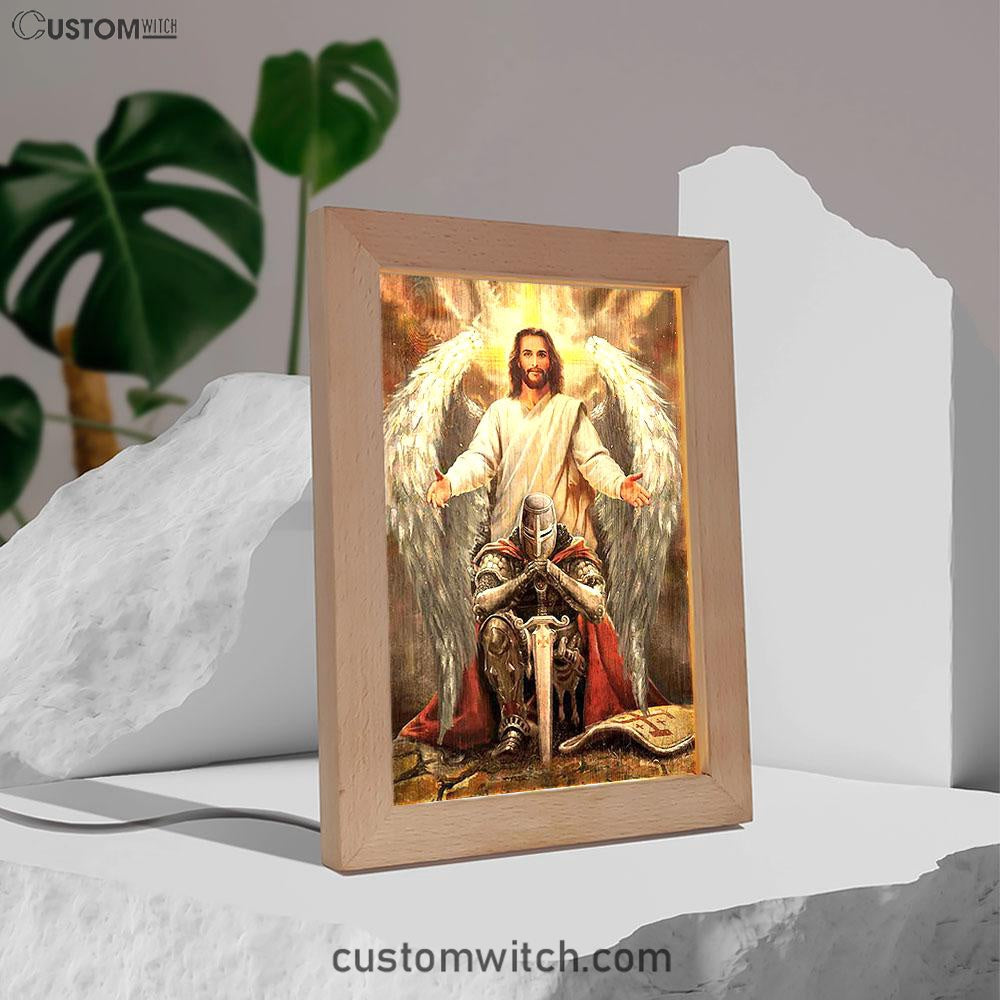 Jesus Wings Warrior Of God Art Frame Lamp - Jesus Portrait Frame Lamp Prints - Christian Art