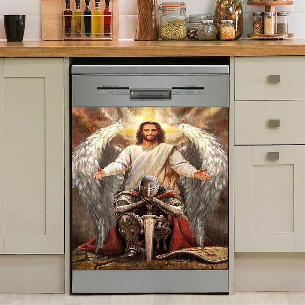 Jesus Wings Warrior Of God Dishwasher Cover, Jesus Portrait Dishwasher Wrap, Christian Kitchen Decoration