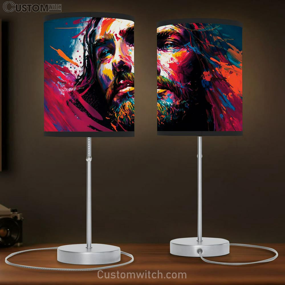 Jesus With Beard Beard Table Lamp Pictures - Faith Art - Christian Table Lamp Gift Decor