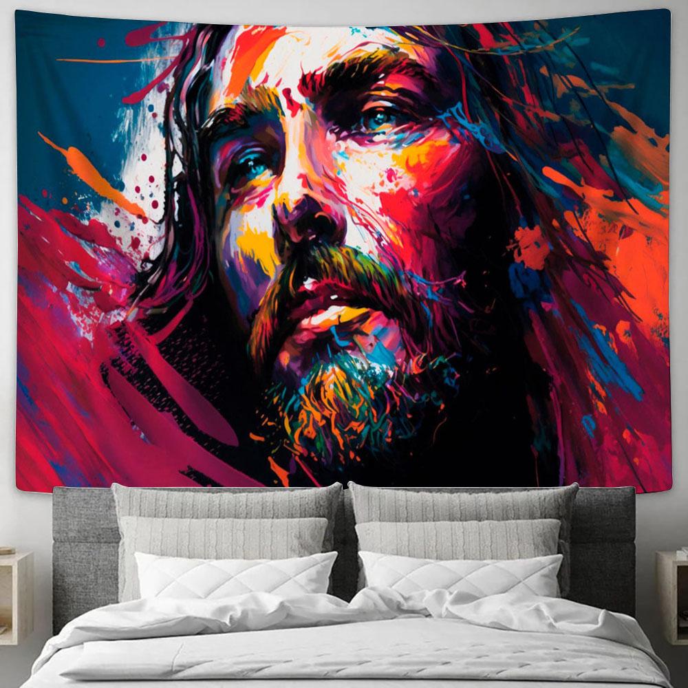 Jesus With Beard Beard Tapestry Pictures - Faith Art - Christian Tapestry Wall Art Decor