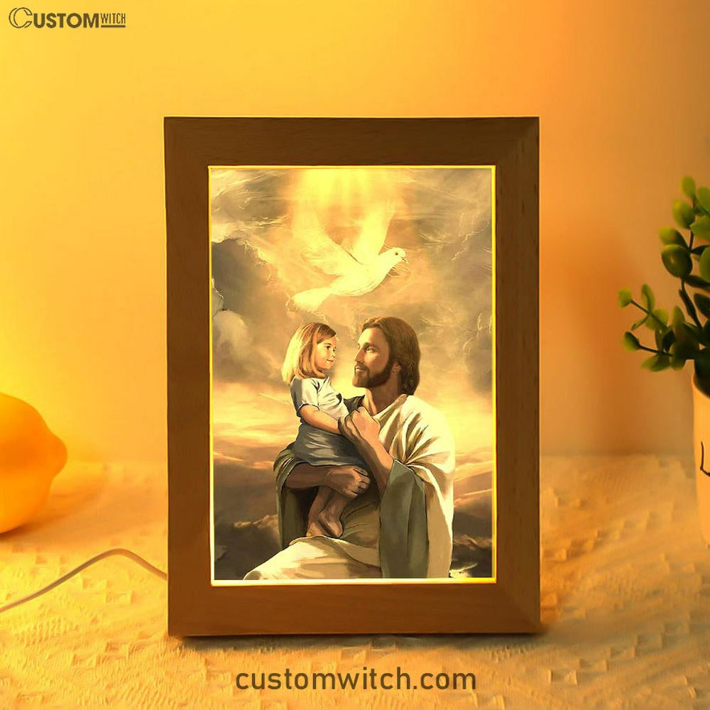 Jesus With Child White Dove Frame Lamp Art - Christian Art - Bible Verse Art - Religious Home Decor