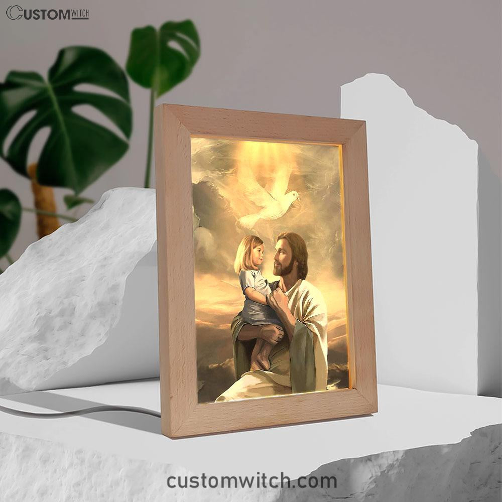 Jesus With Child White Dove Frame Lamp Art - Christian Art - Bible Verse Art - Religious Home Decor